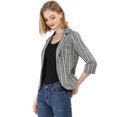 thumbnail image 1 of Blazer De Solapa Con Muescas Y Mangas 3/4 A Rayas Para Mujer Gris oscuro XS, 1 of 6