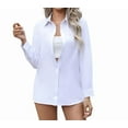 thumbnail image 3 of Womens Stretch Button Down Long Sleeve Shirt Soft Basic Wrinkle Free Work Business Formal Casual Blouse White S, 3 of 9