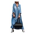 thumbnail image 2 of Joernso Vintage Women Lace V Neck 3/4 Sleeve Large Hem Tassel Loose Maxi Denim Dress, 2 of 2