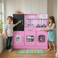 thumbnail image 5 of COCLUB Play Kitchen, Wooden Kids Kitchen Playset with Chalkboard, Ice Maker, Play Phone, Cookware Accessories, Microwave Toy Kitchen Gift for Boys Girls Age 3-8 Pink, 5 of 12