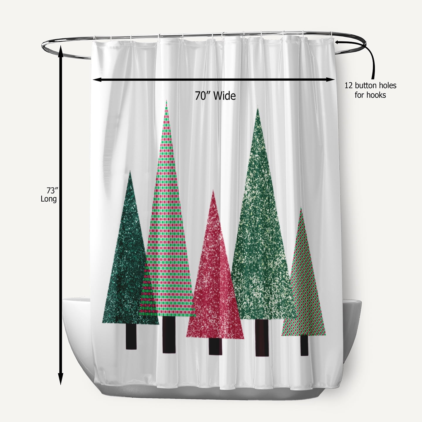 Simply Daisy 70" W x 73" L Triangle Trees Polyester Shower Curtain, Christmas Pink [1 Ct]