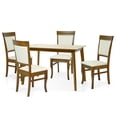 thumbnail image 2 of Wooden 5 Piece Dining Table Set, 4 Classic Style Solid Wood Ronda Upholstered Chairs w Palmer Rectangular Dining Table, Kitchen Set for four, Living Room Set, Medium Brown Color, 2 of 7