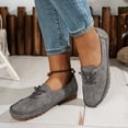 thumbnail image 6 of Penny Loafers for Women Round Toe Stitching Suede Lace up Casual Orthopedic Walking Shoes Comfy Arch Support Flat Shoes Antislip Moccasin Driving Shoes Grey Size 8.5, 6 of 9