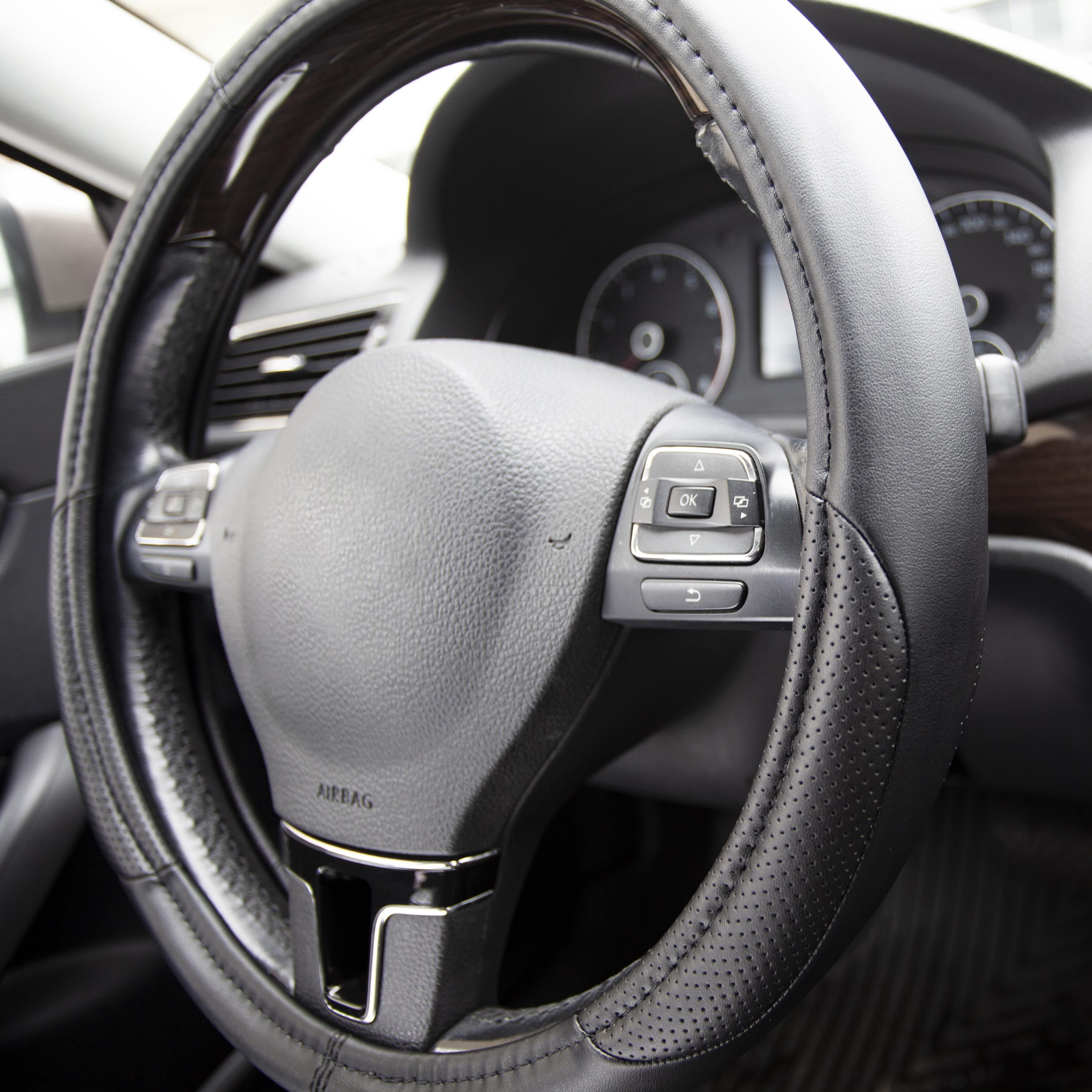 PIC AUTO Steering Wheel Cover - Microfiber Leather - Black - Universal Fit - 22WMD10
