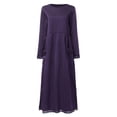 thumbnail image 4 of Samickarr Summer Dresses For Women Vacation Solid Color Dresses For Women Long Sleeve Round Neck Lace Pocket And Lace Hem Casual Looseb Ankle-Length Dress, 4 of 5