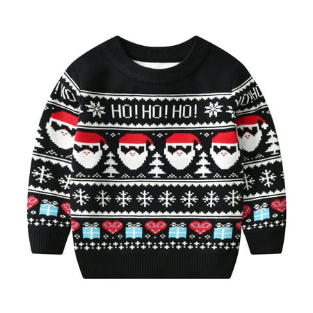 

Yubatuo Toddler Youth Teen Boys Girls Christmas Cartoon Knit Print Sweater Knitwear Baby Boy Clothes Black 100