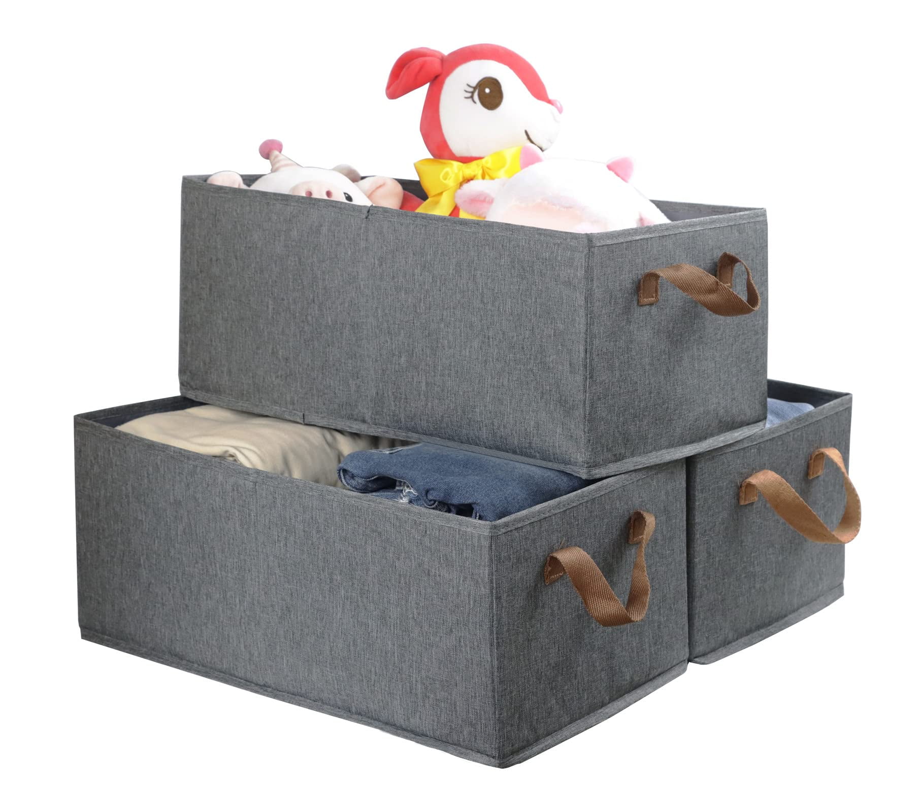 Deally 3 Pack Large Capacity Storage Bins Closet Organizer System, Sturdy Foldable Storage Boxes for Organizing Clothing, Sheets, Toys, Books - Shelf Organizer Shelves Basket Storage Bin