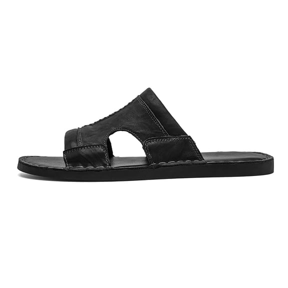 Men's Vintage Brown Leather Slide Sandals, Casual Summer Slippers
