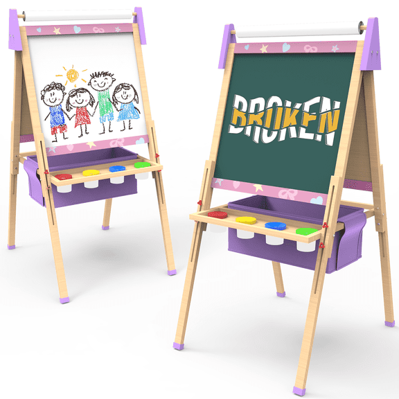 Art Easel for Kids, Adjustable Standing Wooden Easel for Toddlers, Double Sided for Aged 2-12 Boys & Girls, Whiteboard & Chalkboard, Dry-Erase Board, Paper Roll