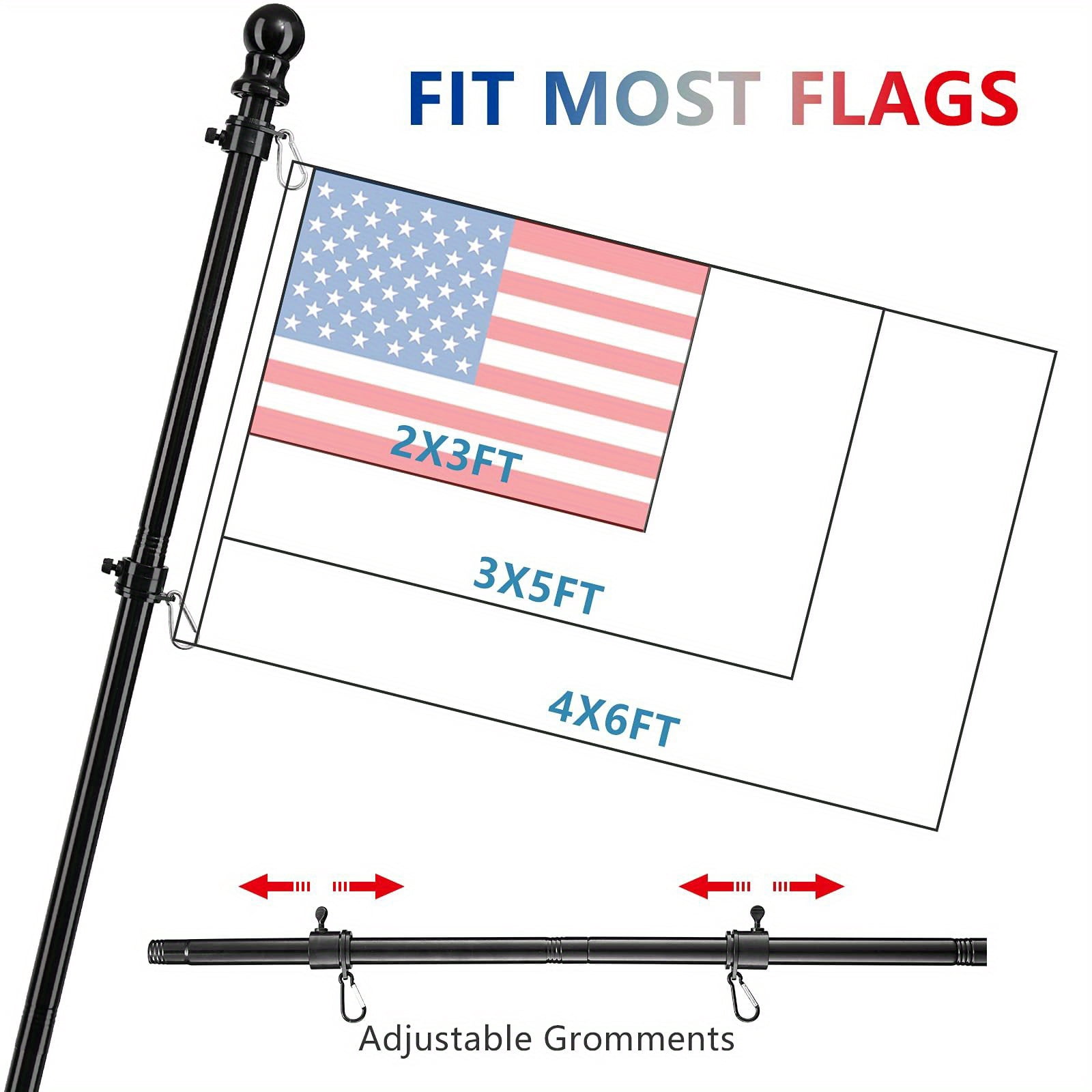 5-7ft Tangle Free Flag Pole for House with Holder Bracket, Residential Flagpole Kit for Outdoor Porch Garage