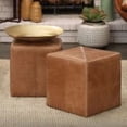thumbnail image 3 of Jamie Young Co 16" Upholstered Contemporary Leather Ottoman in Buff Brown, 3 of 3