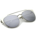 thumbnail image 4 of Women's Oversize Metal Crossbar Mirrored Flat Lens Cat Eye Sunglasses 61mm (Shiny Silver / Silver Mirror), 4 of 4