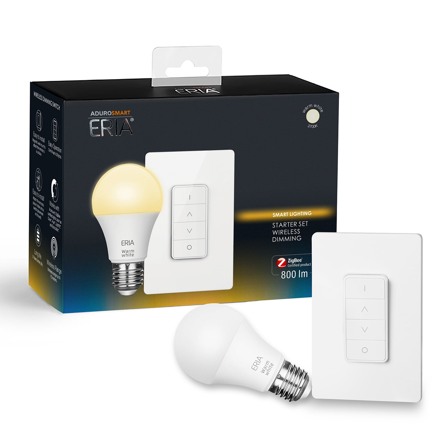 AduroSmart ERIA Soft White Smart Wireless Dimming A19 Starter Kit, 60W Equivalent, Remote Switch Included, 1 Bulbs