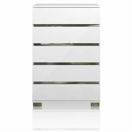 Chess Tin - Maklaine High Chest in White High Gloss and Chrome Foil Trim