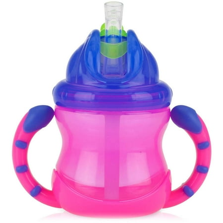 Nuby 2-Handle Flip-n'-Sip Straw Cup in Pink/Purple