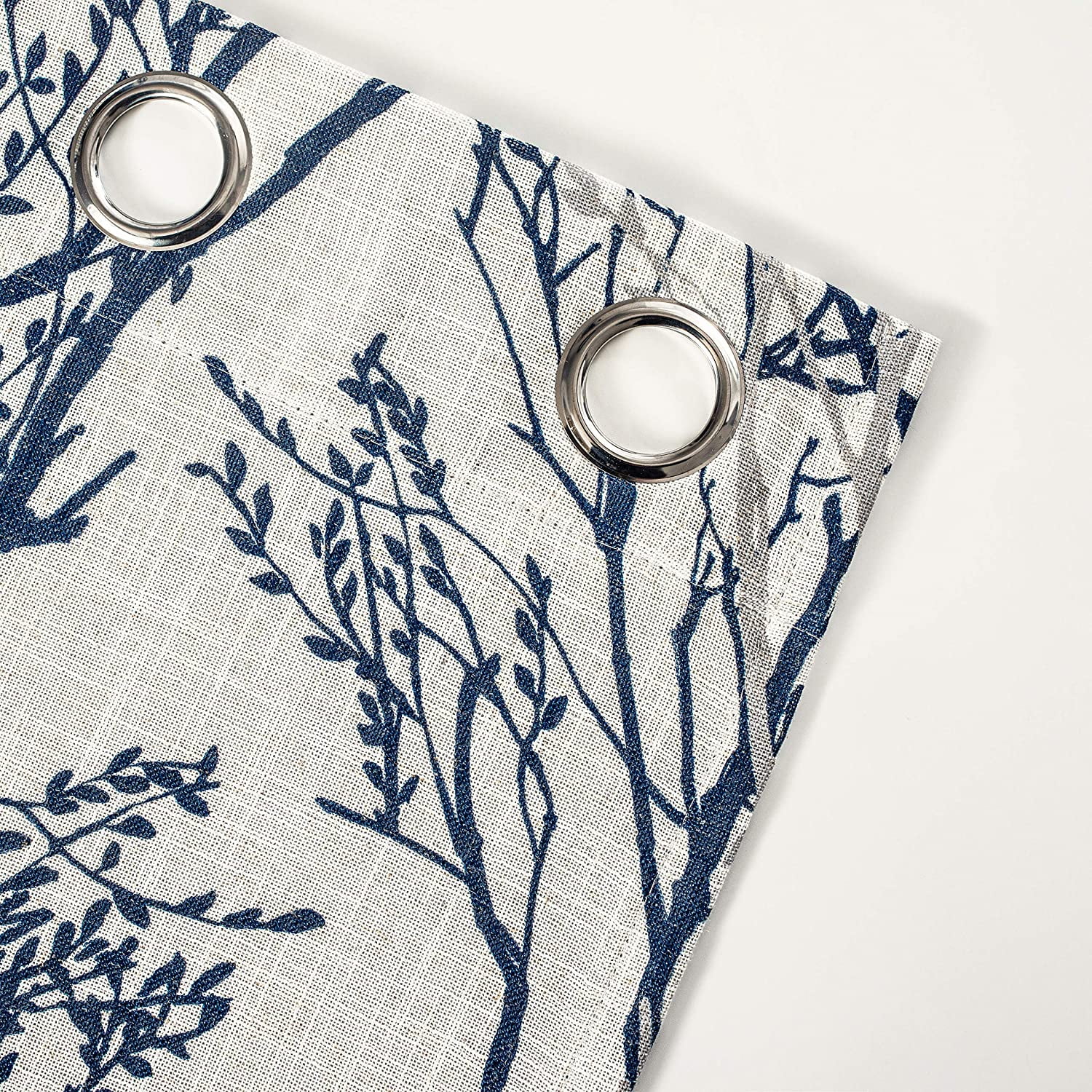 DriftAway Tree Branch Linen Blend Botanical Pattern Painting Blackout Grommet Lined Window Curtains 52"Wx84"L Blue