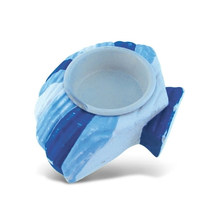 Ocean Themed Home Decor Puzzled Blue Stripes Sea Shell Tealight Candle Holder Handcrafted Large Table Top Decorative Nautical Inspired Candlelight Wooden Candlestick Stand Colorful Ocean Beach Marine Life Theme Home Decor ()