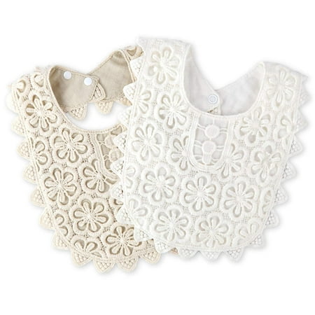 

EIMELI 2 Pack Baby Drool Bibs Drooling Teething Bandana Bibs 100% Organic Cotton Lace Fake Collar Bib Set