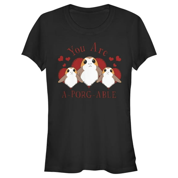 Junior's Star Wars Valentine's Day You Are A-Porg-Able Graphic Tee Black 2X Large