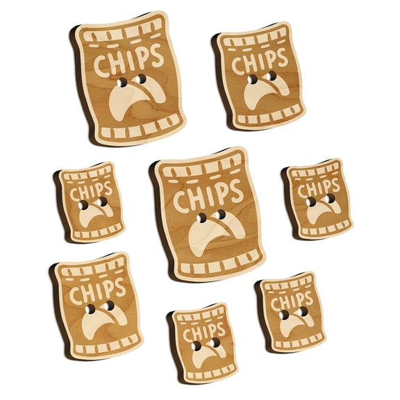 Bag of Potato Chips Snack Wood Buttons for Crochet Knitting Sewing DIY Craft - 1.25 Inch Large (5pcs)
