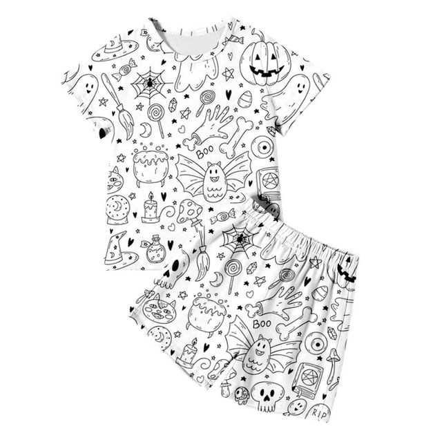 TIEVOSA Ensemble de Sommeil pour Filles Pyjama Doux Mignon Imprimé Haut à Col Rond et Pantalon pour Tenue de Détente Confortable pour Tous les Jours 2-10 Ans