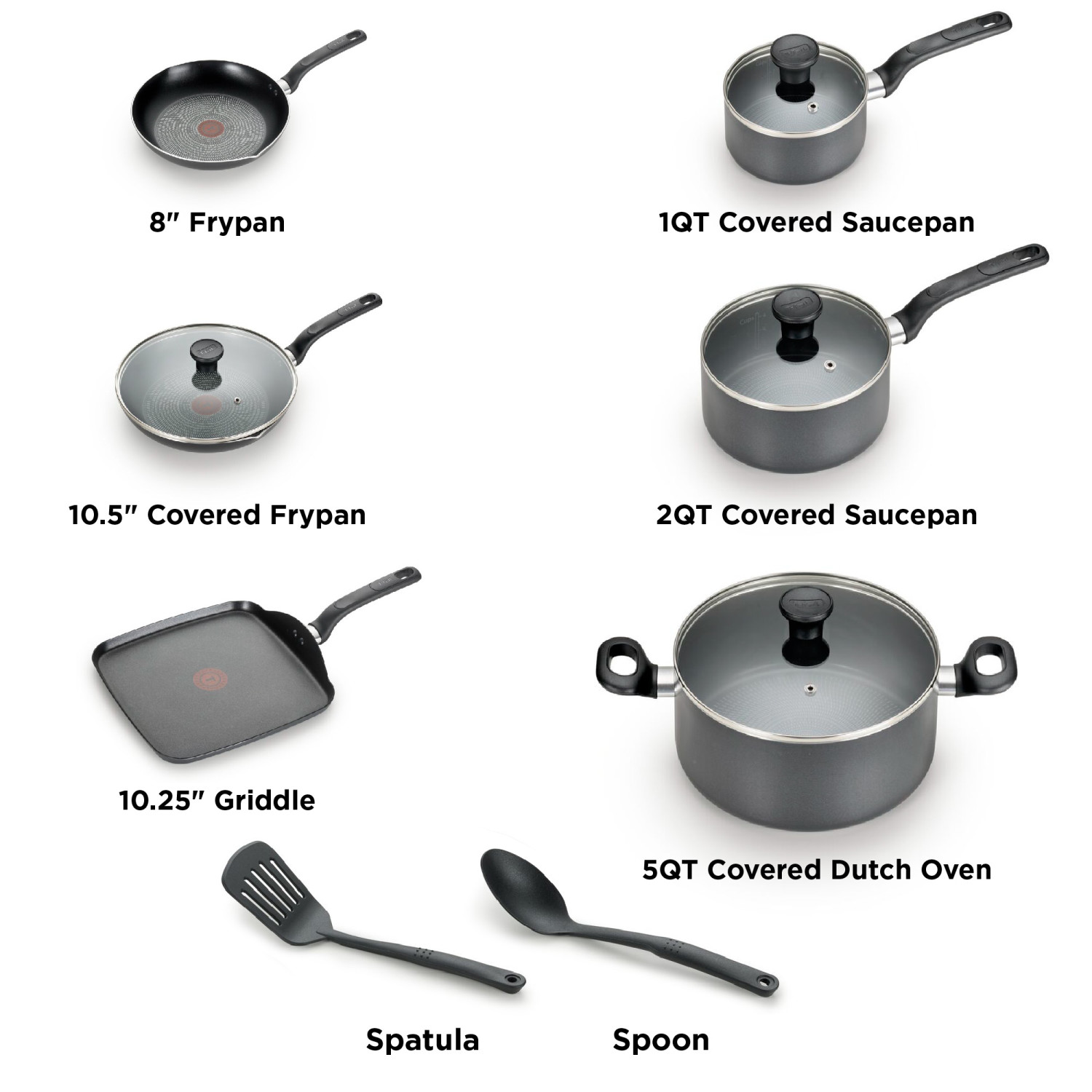 T-fal Easy Care 12-Piece Non-Stick Cookware Set, Pots and Pans, Grey - image 3 of 11
