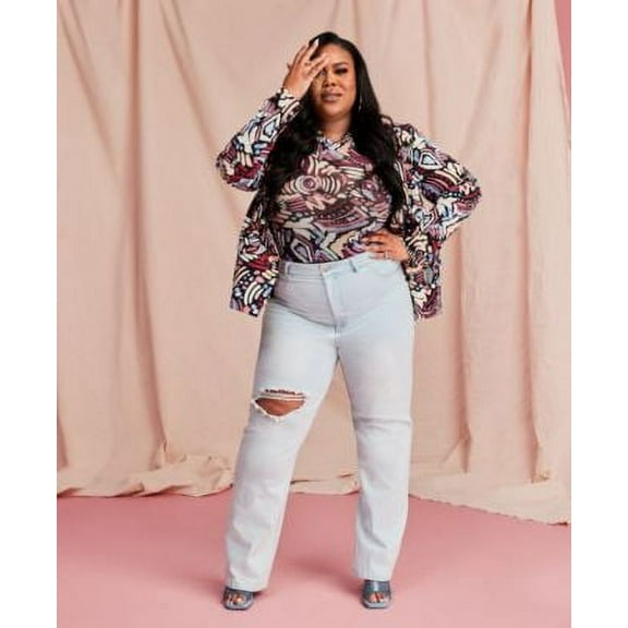 MSRP $99 Nina Parker Women Trendy Plus Size High-Waist Wide-Leg Jeans Size 14W