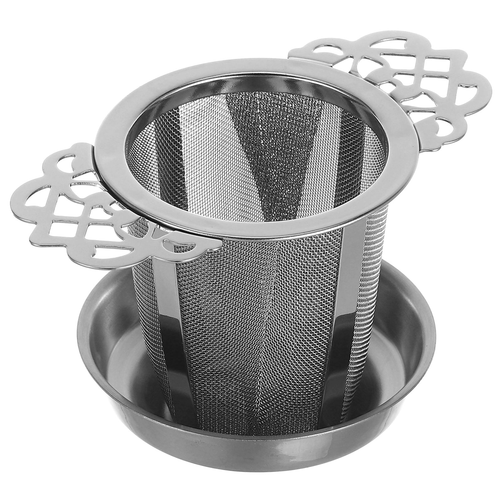 Hemoton Fine Mesh Tea Infuser Set with Drip Tray Double Handle Loose Leaf Tea Strainer for Brewing Loose Tea 1 Set