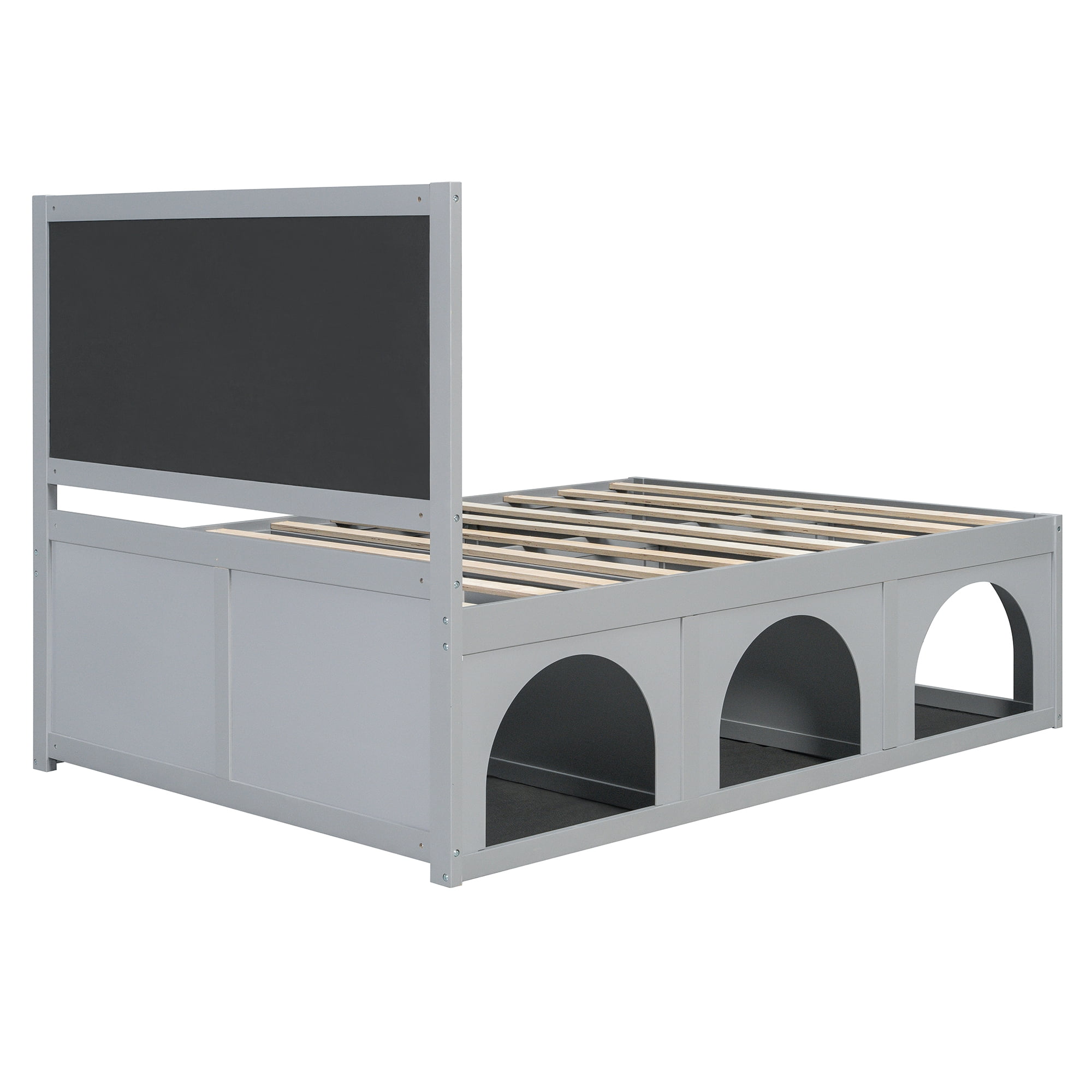 Mintazer Full Size Upholstered Platform Bed Frame with Under‑Bed Pet Nook, Channel Tufted Headboard Bed for Bedroom, Black