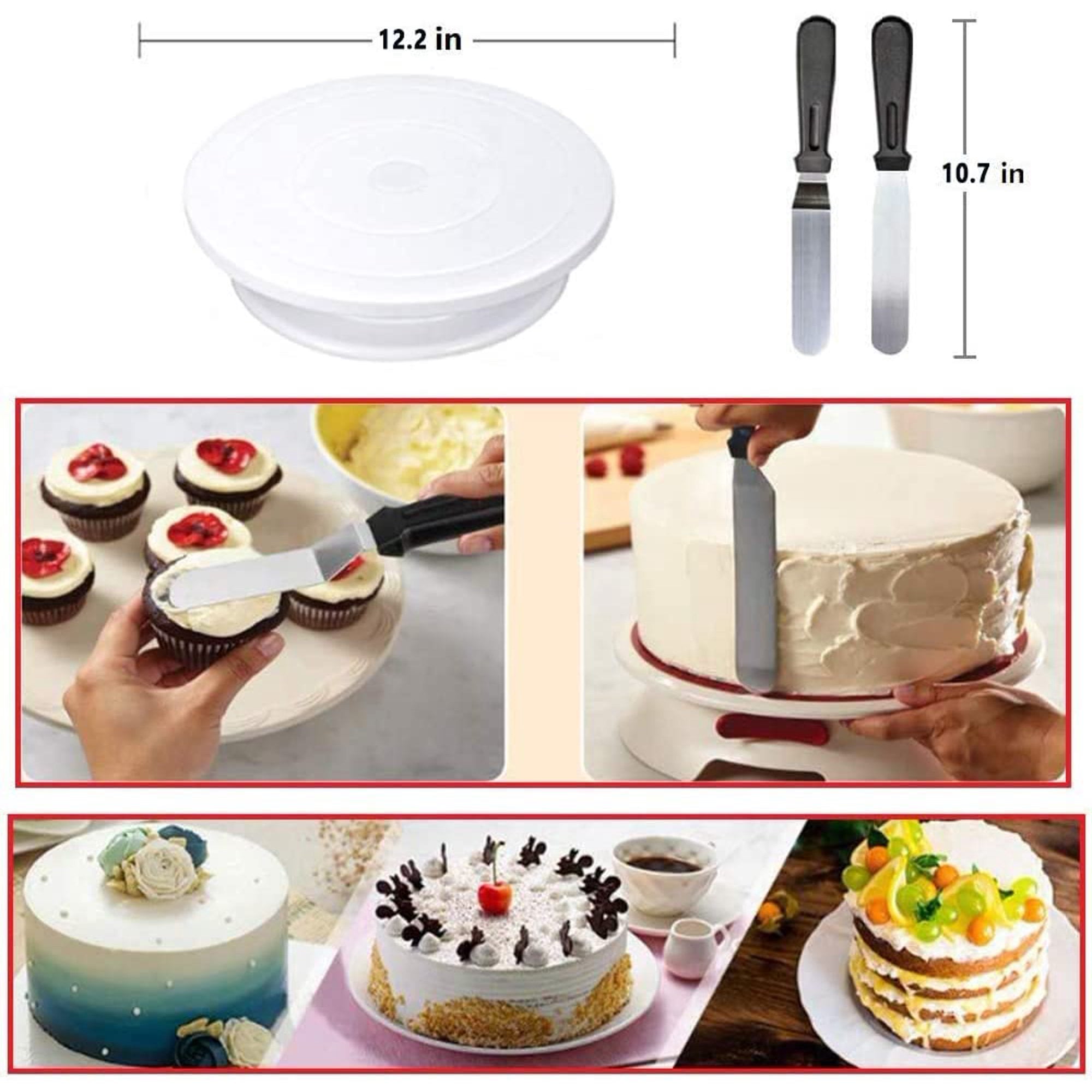 Copedvic 150pcs Cake Decorating Supplies Set, Cupcake Decorating Kit Baking Equipment Rotating Turntable Stand, Piping Nozzles and Bags, Cake Scrapers