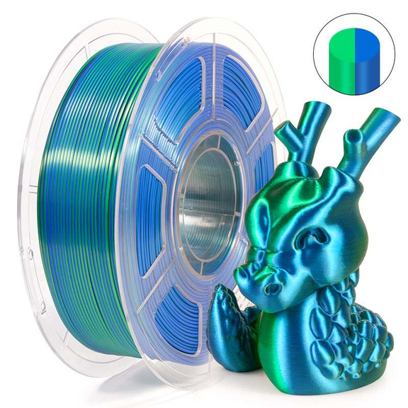 iSANMATE 1KG Silk PLA Filament, 1.75mm Blue Green Dual-Color, Tangle-Free, No Bubble, High Precision (±0.02mm) for FDM 3D Printers