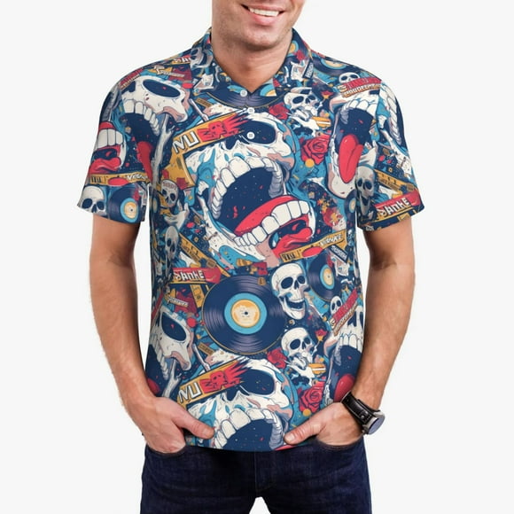 Saiise cool rock Crâne Imprimé Chemise de Golf pour Hommes Évacuation de l'Humidité Séchage Rapide Polo Performance pour Hommes-TTG