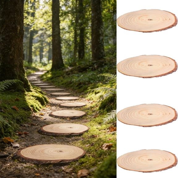 Heyingu 4Pcs Oval Wood Effect Stepping Stones with Sturdy Edge Unfinished Wood Outdoor Garden Wood Stepping Stones for Lawn and Patio