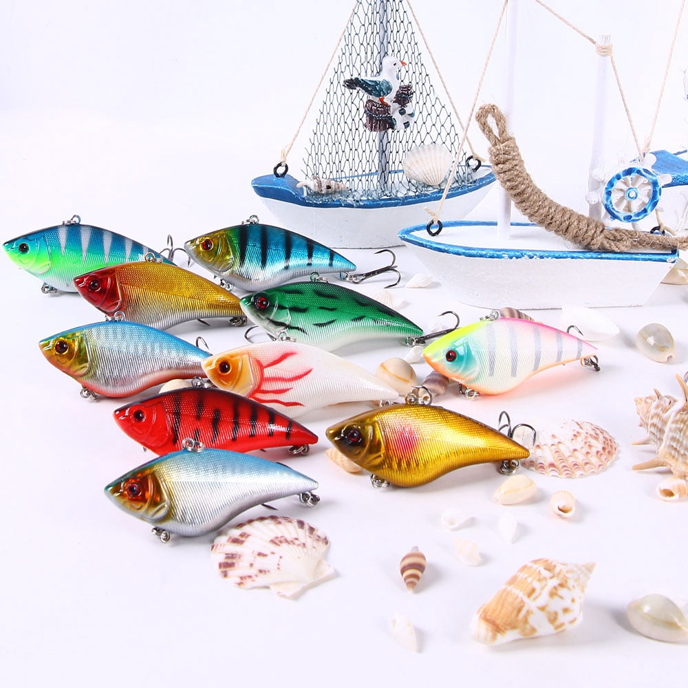 HENGJIA 10 Pack Lipless Crankbaits for Bass Fishing Lures, Sinking Deep Diving Crank Bait, Large VIB Hard Baits Fishing Jigs for Freshwater and Saltwater Bass, Trout, Perch, Walleye