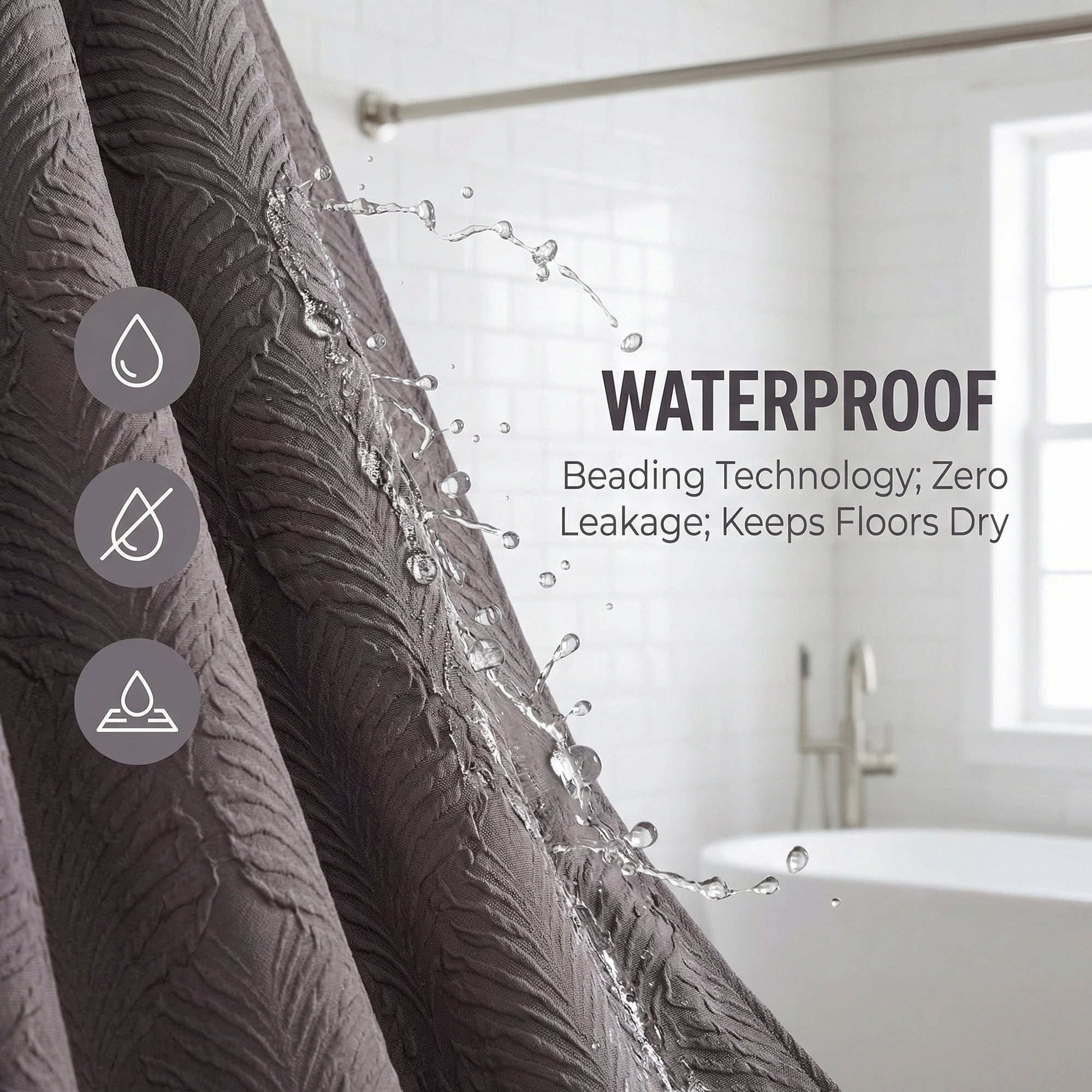Unique Bargains Waterproof Fabric Shower Curtain Sets Grey - Herringbone 71"W x 71"L