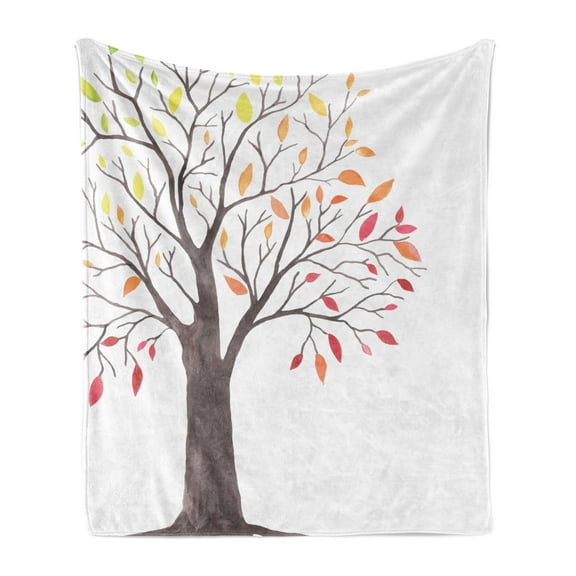 Forest Soft Flannel Fleece Throw Blanket, Woodland Tree Modern Structure Leaves and Branches Cartoon Like Design Print, Cozy Plush for Indoor and Outdoor Use, 50" x 60", Multicolor, by Ambesonne