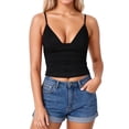thumbnail image 2 of Lixiuxyad Casual Tank Tops Fashion Streetwear V Neck Solid Color Ribbed Cropped Tank Top For Casual Wear And Layering,Black, 2 of 6
