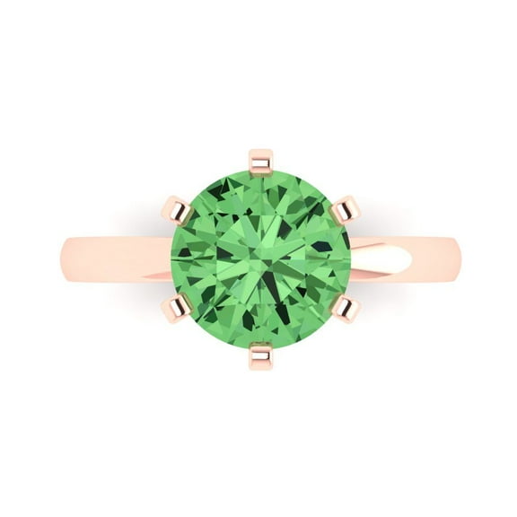 Clara Pucci 14K Rose Gold 3ct Green Solitaire Ring for Women