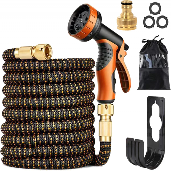 (100FT)Pocket Hose Copper Bullet Expandable Garden Hose Pattern Thumb Spray 25 FT Patented Lead Free Ultra Lightweight Solid Copper