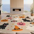 thumbnail image 2 of Design&I 2'x3' Ultra Soft Door Mat, Beige Halloween Cats and Ghosts Playful Holiday Icons with Pumpkins Fluffy Washable Easy Care Indoor rug for Bedside Entryway, 2 of 3