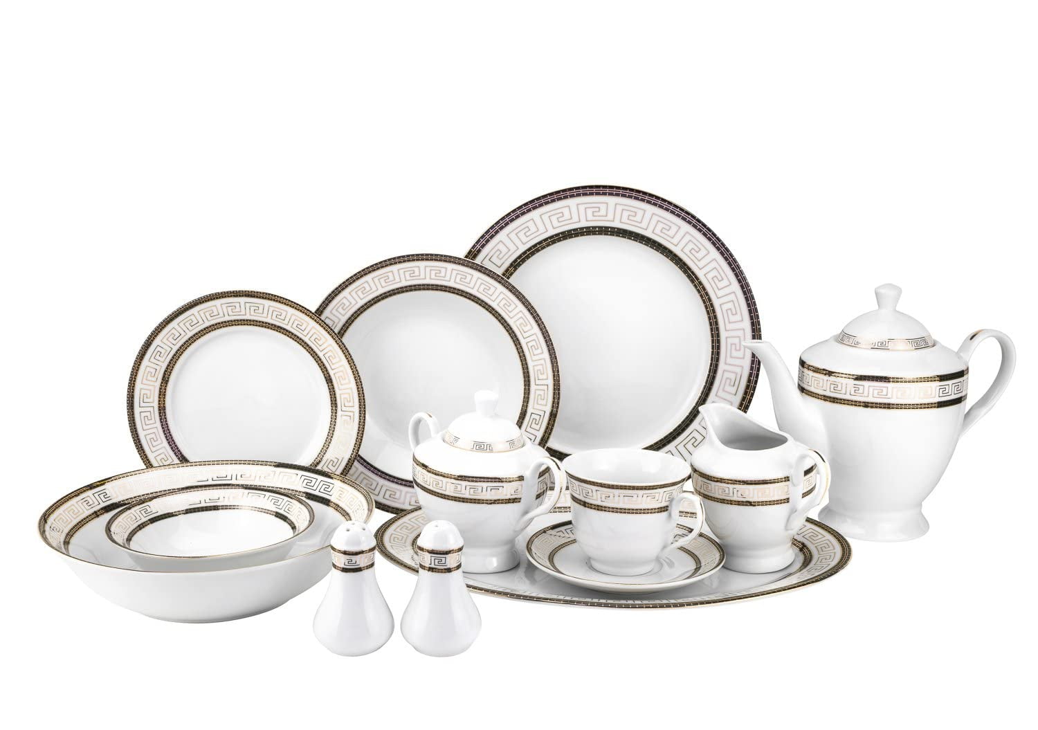 Euro Porcelain 57pc Banquet Dinnerware Set, Luxury Tableware Dining Service for 8