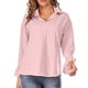 thumbnail image 4 of Moda mujer Casual sólido manga larga suelta camiseta otoño Pullver blusa Turndown Collar Tops Pompotops FGAJ20755, 4 of 6