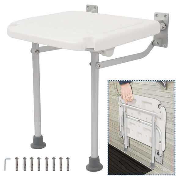 KOJEM Folding Shower Seat, Wall Mounted for Inside, Shower Chair with Support Legs ,for Pregnant Woman, Seniors, Elderly and Disabled, Bath Bench Bathtub Safety Stool