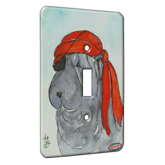 KuzmarK™ Single Gang Toggle Switch Wall Plate - Blue Chinese Shar Pei Pirate Dog Art by Denise Every