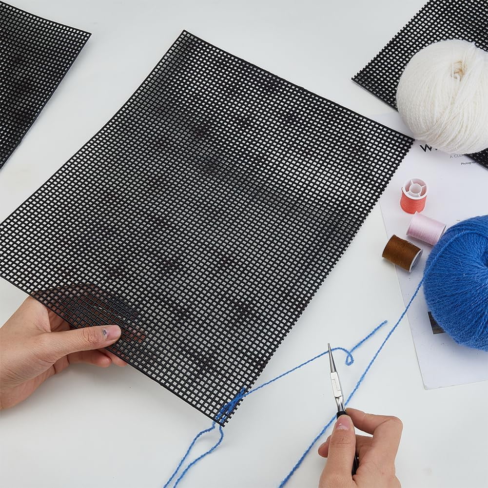 5Pcs Black Plastic Mesh Canvas 13x10Inch Plastic Canvas Sheet Mesh Sheets Embroidery Tools for Embroidery Making Cross Stitch Crafts DIY Knit Crochet