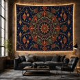 thumbnail image 6 of Radial Mandala on Dark Navy Field, Warm Boho for Decor Lovers, Bohemian Wall Art, Housewarming Gift, Tapestry Wall Hanging for Living Room and Bedroom, 6 of 7