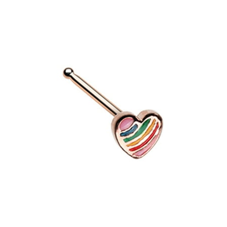 - Rose Gold Power of Love Rainbow Heart Nose Stud Ring