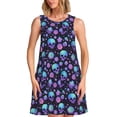 thumbnail image 1 of Balery purple Skull flower Vestidos de verano para mujer con estampado: vestido holgado sin mangas, vestido playero informal y cómodo para días calurosos., 1 of 7