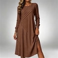 thumbnail image 2 of Lnmiateer Women Striped Long Sleeve A Line Midi Dress Loose Lightweight Breathable Summer Fall Work Beach Vacation Outfit, 2 of 7
