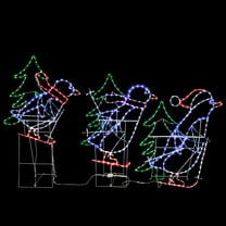 Set of 3 Skiing Penguins with Tree Christmas Outdoor Décor with 614 Multi-Color LED Lights with Motion